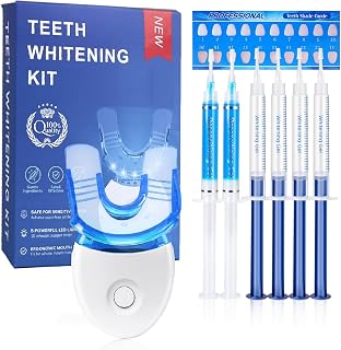 Sensitive Teeth Whitening Kit | Whitening Toothpaste Includes LED Light Therapy Device, 35% Carbamide Peroxide Whitening Gel, 4 Whitening Gel Syringes, 2 Enamel Repair Gel Syringes, and Dental Trays