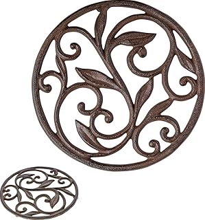 Comfify Cast Iron Trivet – Round Vintage Pattern for Kitchen or Dining Table – 7.7" Diameter – Rust Brown