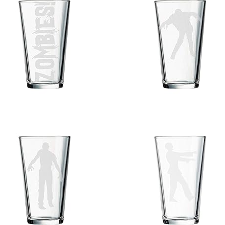 Zombie Drinking Glasses - Hand Etched Engraved Zombie Drinking Glasses for Fans...