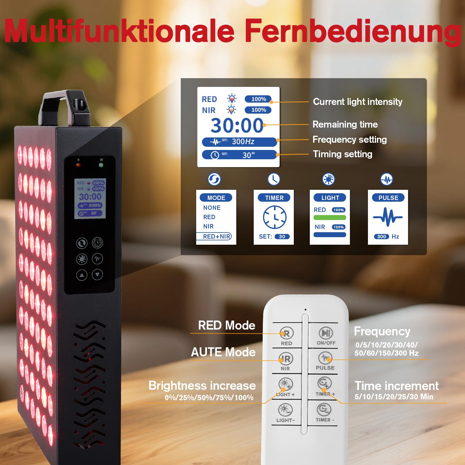 Rotlichtlampe 630/850nm – Dual-Chip, Schmerzlinderung & Anti-Aging | Rotlichtlampe 630/850nm | Dual-Chip 60 LEDs | Schmerzlinderung | Timer + FB | Schutzbrille inkl. | Ganzkörper & Gesicht