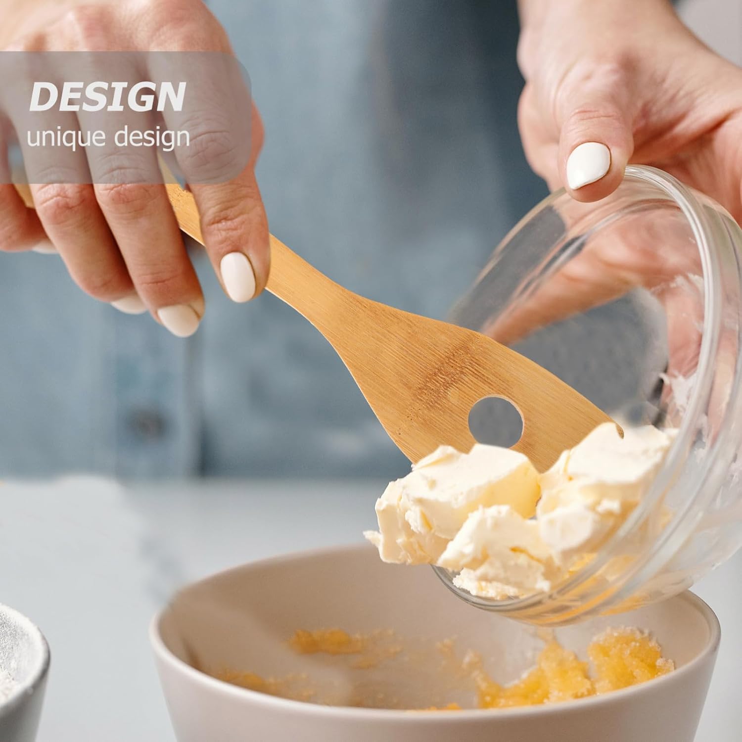 Maple Wood Stirring Spoon with Center Hole 11.81 in Egg Mixing Spoon Wooden Stirring for Home Kitchen Bar Cooking 1 Pack