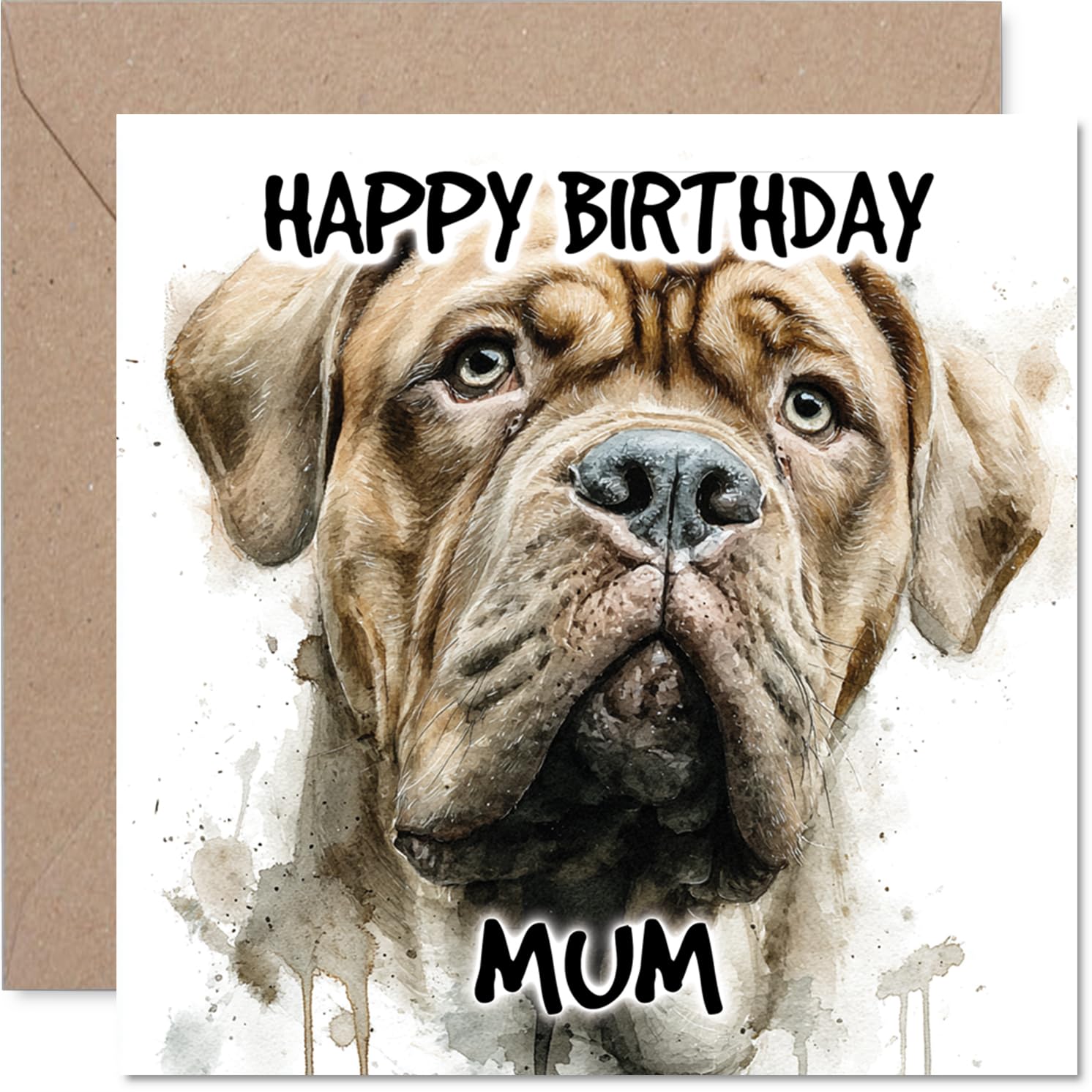 Mum Birthday Card - Dogue de Bordeaux - Happy Birthday Card for Mum from Son Daughter, 145mm Dog Breeds Bday Greeting Cards