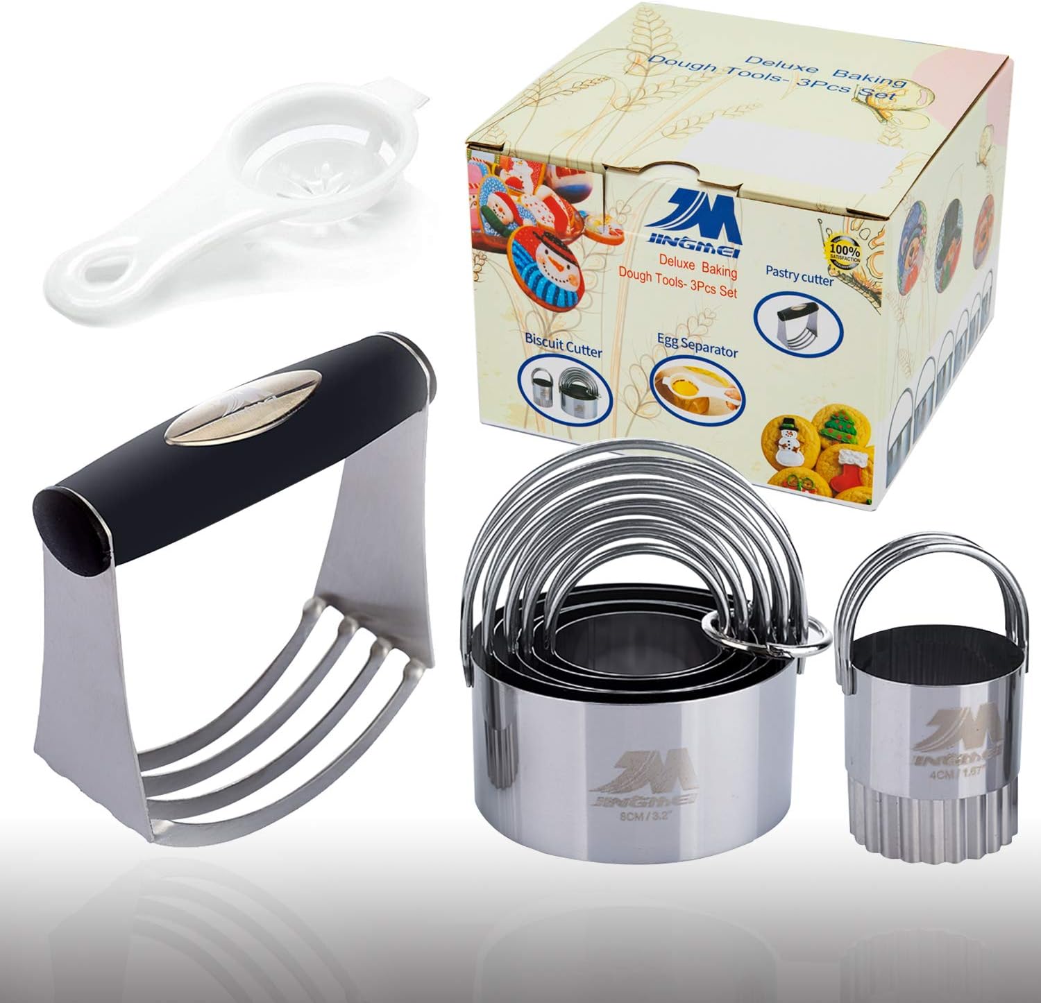 M JINGMEI Pastry Cutter Set Biscuit Cutter Set (5 Circle+1Fluted Edge) Dough Blender Mixer Cookie Cutters Round Baking Dough Tools Pastry Utensils Egg Separator Gift Package