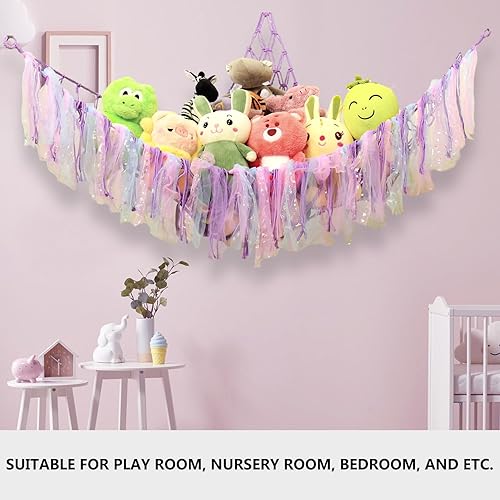 Miniatura 10 de Red de animales de peluche o hamaca de almacenamiento de juguetes con luz LED colgante para almacenamiento de animales de peluche para decoración de