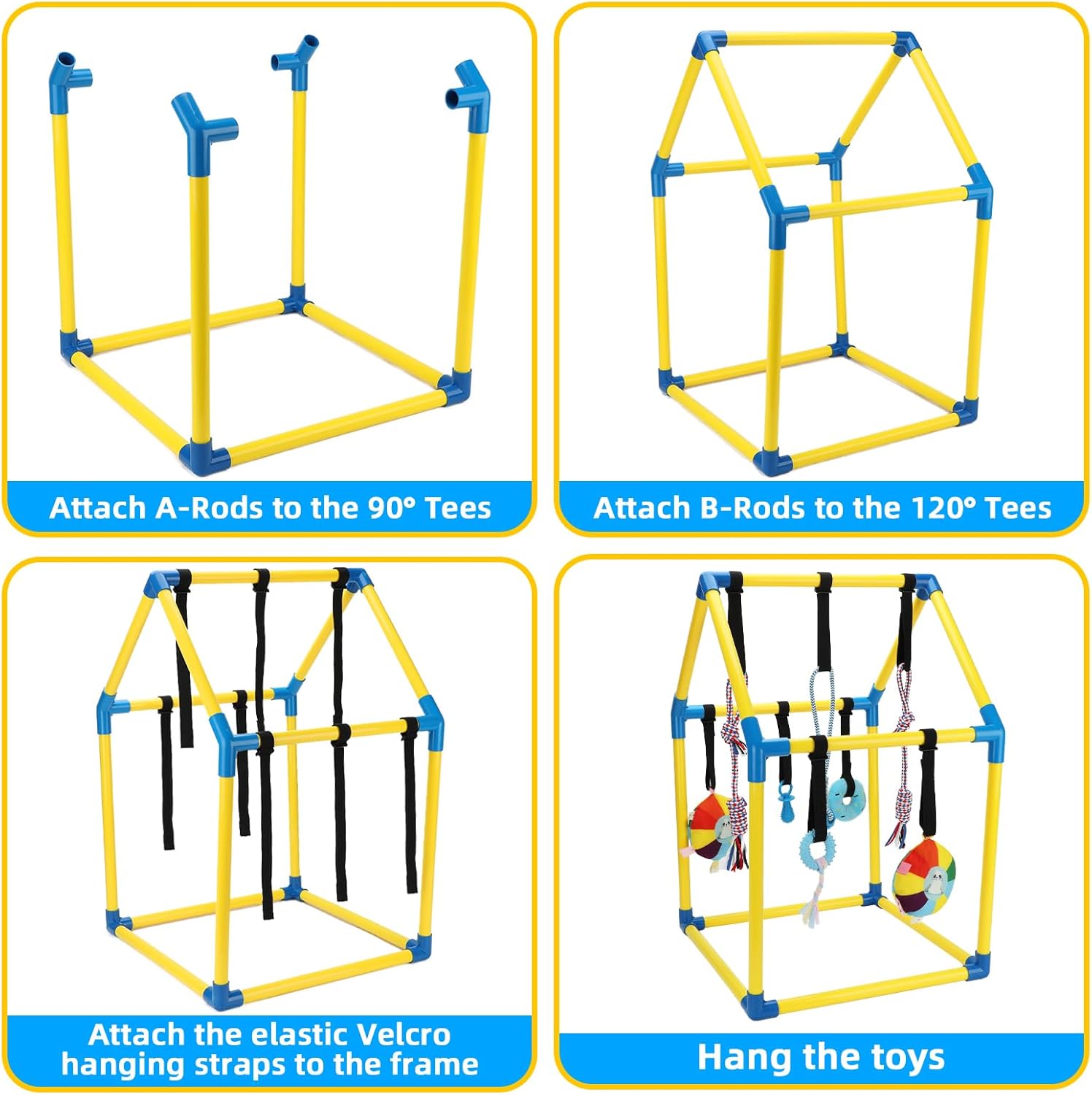 Puppy Play Gym with Hanging Toys, Dog Indoor Jungle Gym as Activities Center for Puppies, PVC Frame with 8 Enrichment Toys for Small Dogs Kitten and Other Pets