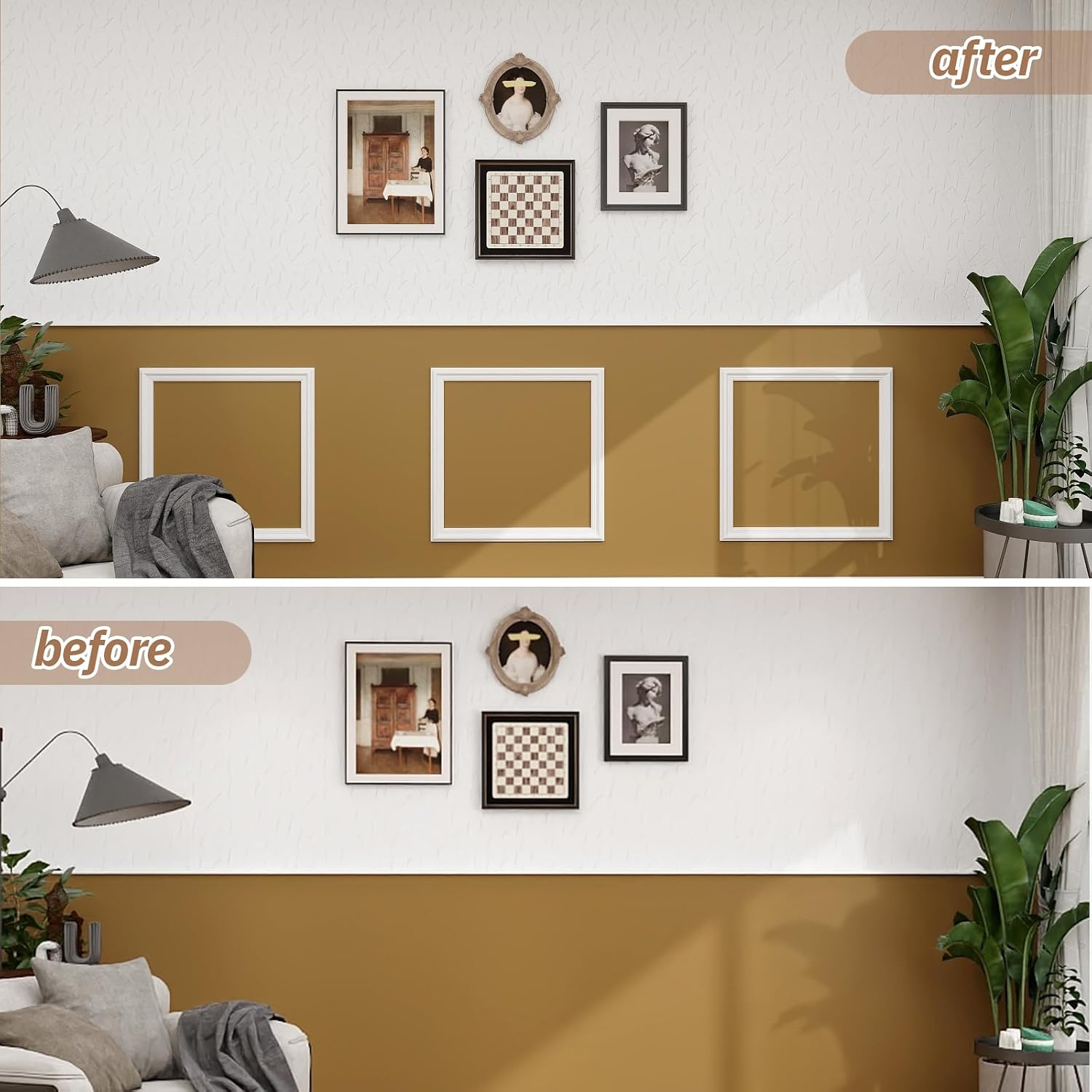 Peel and Stick Wall Molding Kit, Accent Wall Panels for Interior Wall Decor with Double-Sided Tape, 3 Set Pre-Cut PS Wainscoting Panels (20 * 20 in)