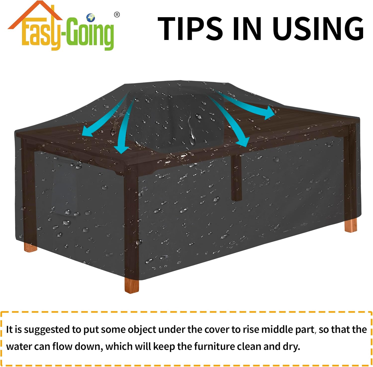 Easy-Going 600D Heavy Duty Rectangular Table Cover UV Resistant and Waterproof Outdoor Lawn Patio Furniture Cover (72" Lx44 Wx23 H, Black)