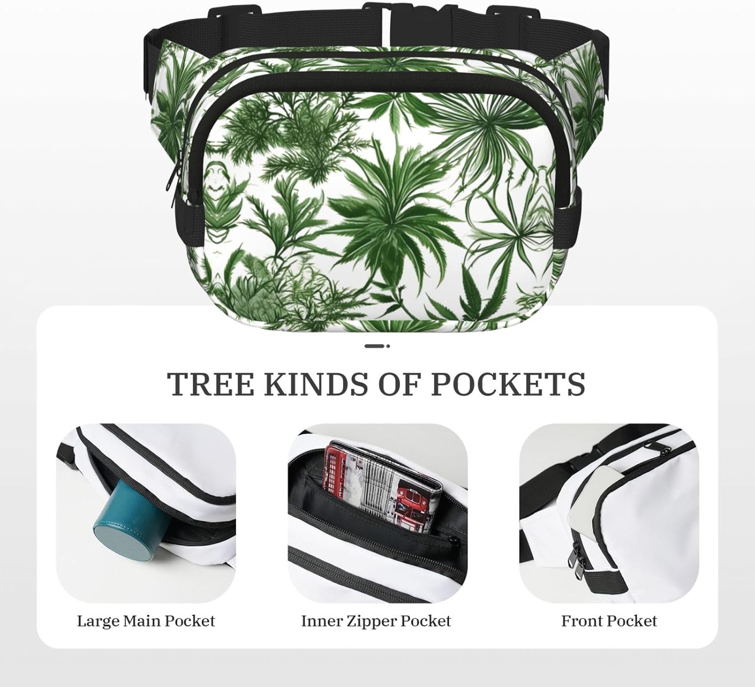 Flowering Herbs and Herbaceous Plants print Large Fanny Packs for Women Cute Cross Body Waist Bag Fashionable Fanny Pack