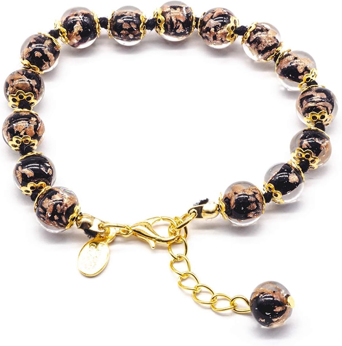 Handmade Bracelet - Murano Glass - Black Aventurine Beads Hand Blown Glass