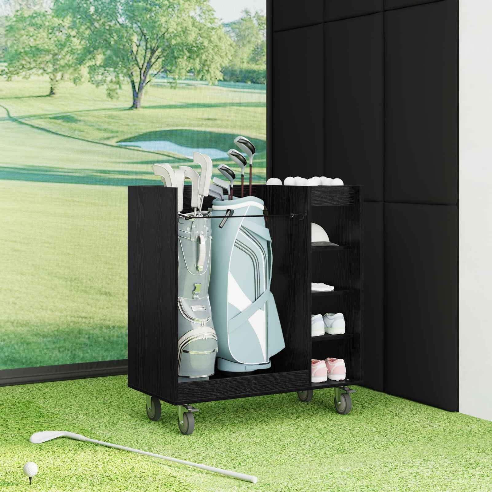 Gecheer Golf-Schrank Schwarz Eichen-Optik, 90 x 45 x 98 cm, Holz, Stauraum für Golfzubehör, für Garage und Wohnraum