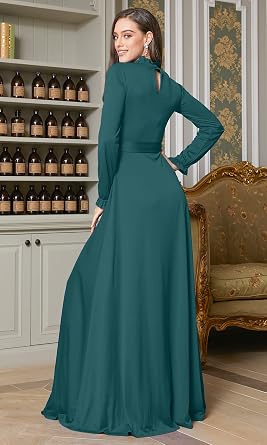 KOH KOH Womens Long Sleeve Elegant Pockets Fall Winter Evening Maxi Dress
