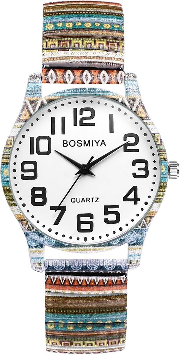OIDEA Relojes de banda elástica para mujer: Bohemia Easy Reader Reloj elástico de cara grande Número grande Reloj de pulsera de cuarzo analógico Reloj de pulsera con banda de expansión