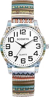 Stretch Band Watches for Women: Bohemian Elastic Strap Analog Quartz Wrist Watch Large Face Arabic Numerals Easy Reader Watches Casual Ladies Bracelet Watch