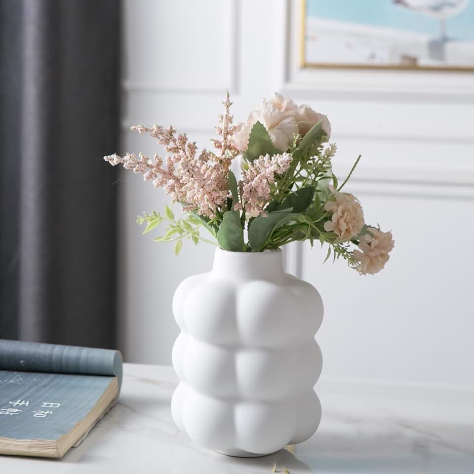 Ceramic Vase, Modern Dried Flower Vase, White Vase with Raised Dots, Boho Home Decor for Centerpiece Wedding Dinner Table Party Li