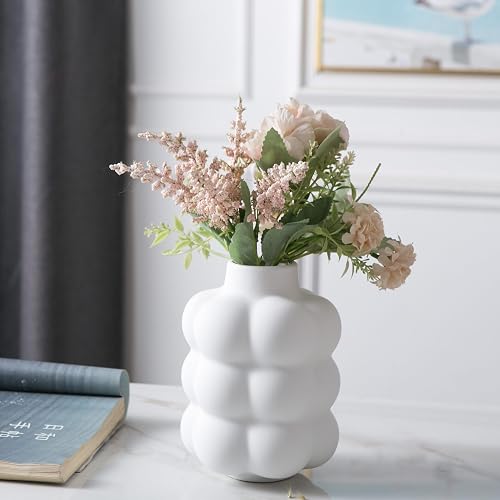 Mowtanco White Ceramic Vase, Modern Small Vase for Centerpiece 6.7"