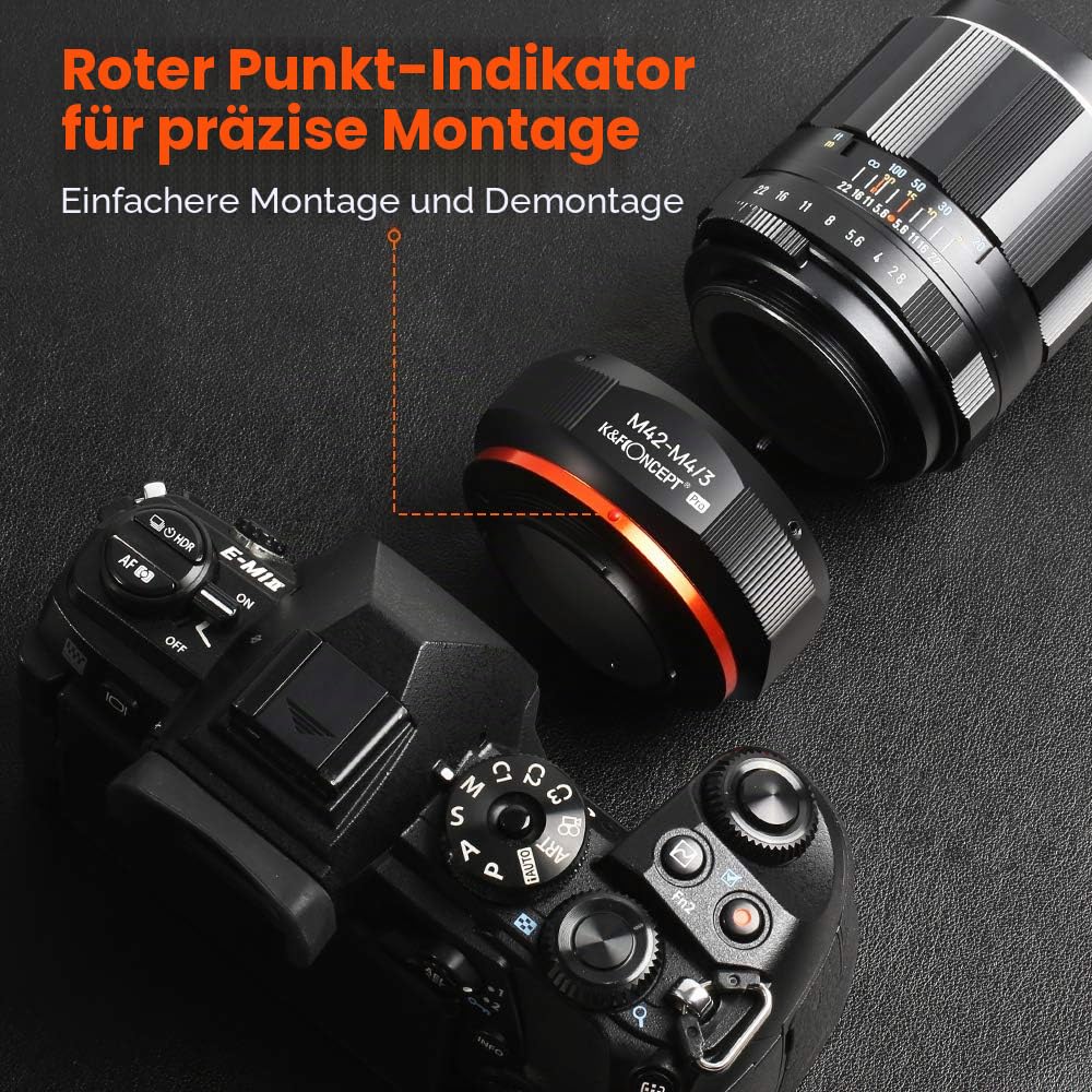 K&F CONCEPT M10125 M42-M4/3 Hochpräziser Adapterring Objektivadapter für M42 Schraubobjektiv an Micro 4/3 (MFT, M4 / 3) Montagekamera, passend für Olympus PE, Panasonic Lumix