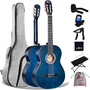 Winzz Classical Guitar 4/4 Adult Classical Guitar for Beginners 39 Inches vintage blue