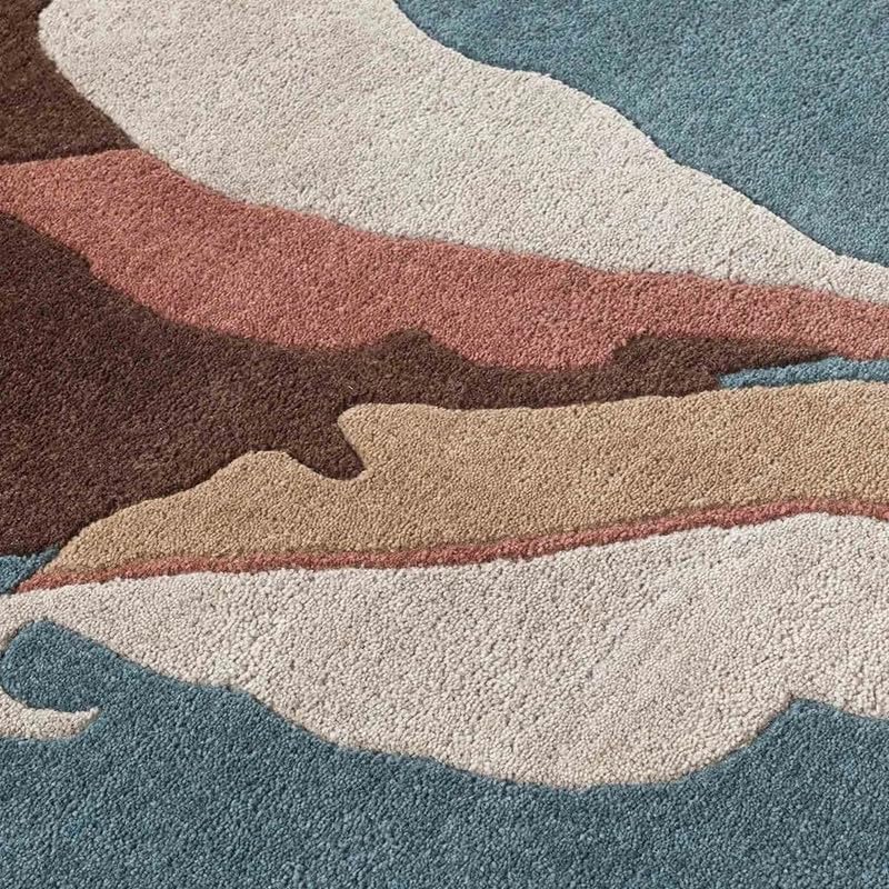 10x14 Ft Hand Tufted Wool Area Rug, Modern Abstract Leaf Multicolor Blue Rust Brown Design, Premium Handmade Carpet for Living Room Bedroom & Home Décor