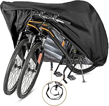 NABAAT Nylon Universal Bicycle Cover For 2 Or 3 Cycles Waterproof Outdoor Rain/ Sun/ Snow/ Corrosion Protection(Black)