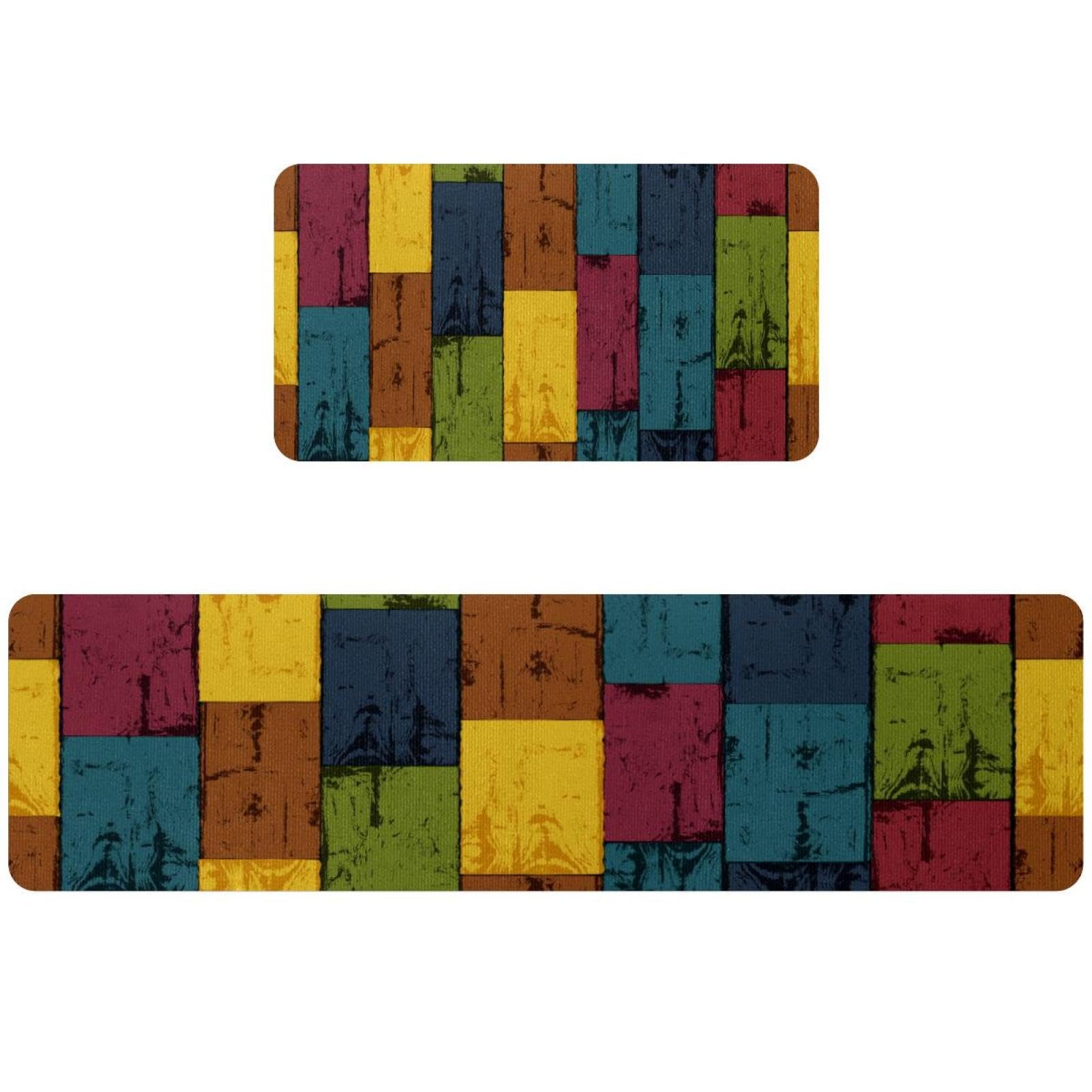 Tapis de cuisine antidérapant lot de 2 lavable et absorbant style bois coloré