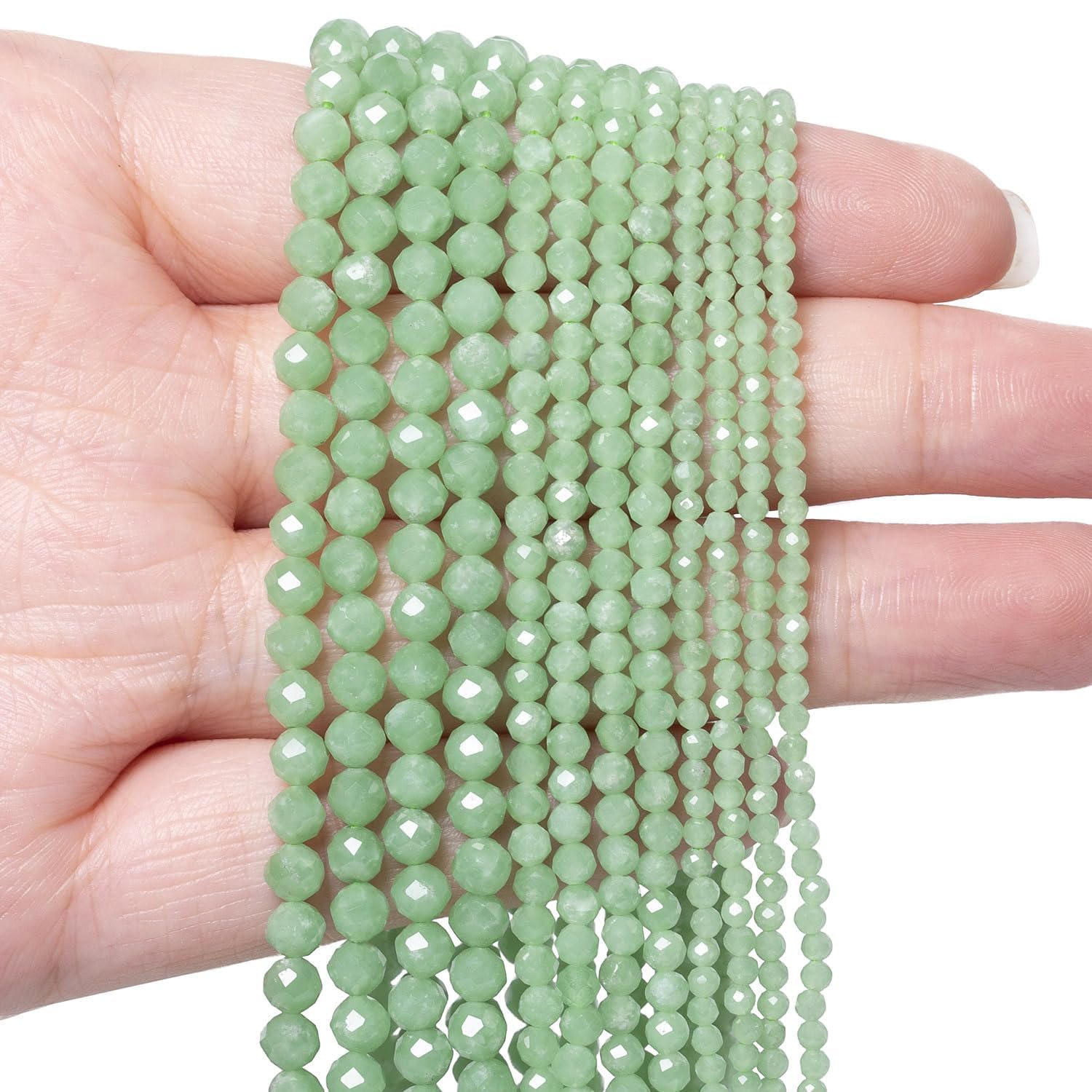 3mm 120pcs Natural Green Jade Stone Beads, Songxi Small Faceted Round Loose Gemstone Beads for Jewelry Making, DIY Art and Craft, Bracelet for Necklace (1 Strand)