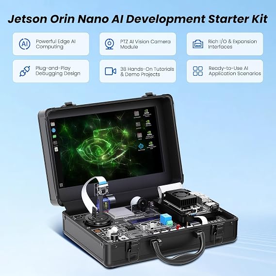 ELECROW AI Starter Kit for Jetson Orin Nano with 11.6 Screen, 30 Sensors | 8MP IMX219 Gimbal Camera, No Soldering Board, 38 Python Tutorials with AI Voice Interaction (Without Jetson Orin Nano Board)