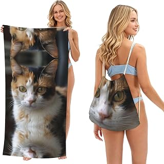 2 in 1 Packable Towel Bag,Soft Absorbent Pool Towels Backpack Quick Dry Lightweight Beach Towels A Cat Drawstring Bag for Travel Camping Sports Picnic