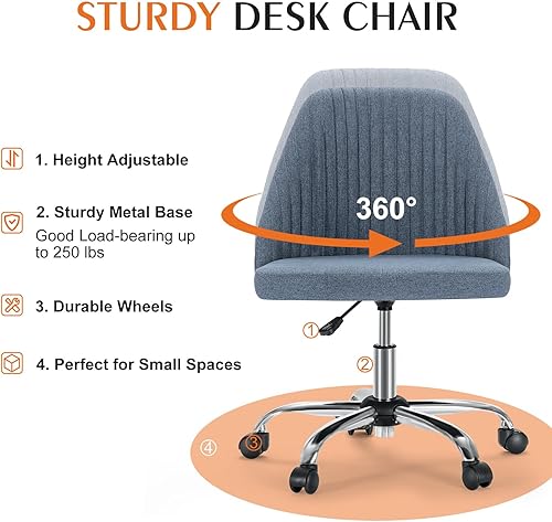 Miniatura 6 de Sweetcrispy Silla de escritorio de oficina, moderna y ajustable, giratoria, de tela, sillas de escritorio para oficina en casa con ruedas, silla de