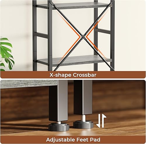 Miniatura 7 de SUPERJARE Estantería triple de 4 niveles, estantería con 11 estantes abiertos, estante ancho para el hogar y la oficina, color gris