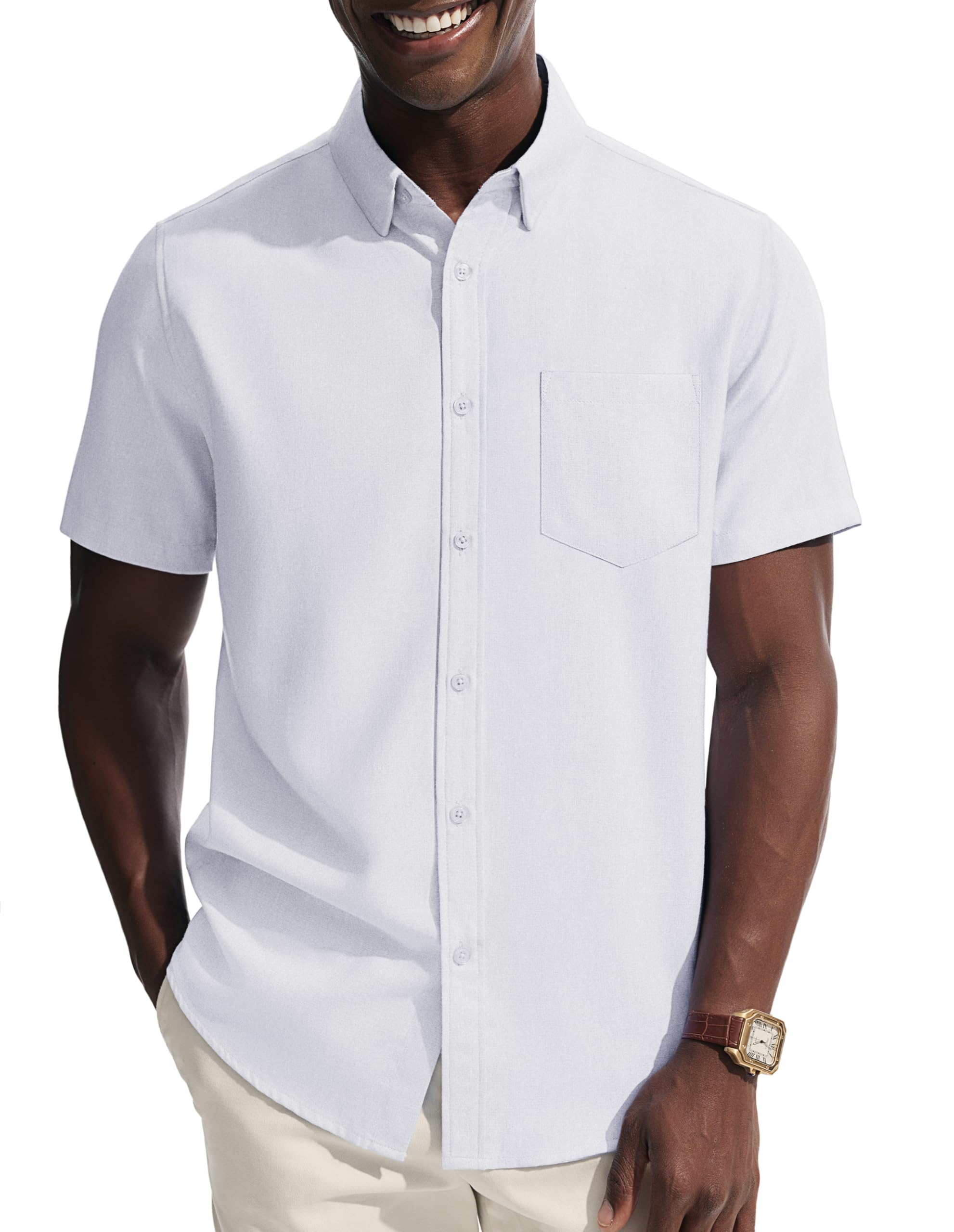 PJ PAUL JONES Mens Dress Shirt Casual Untucked Shirts Short Sleeve Button Down Shirt with Pocket