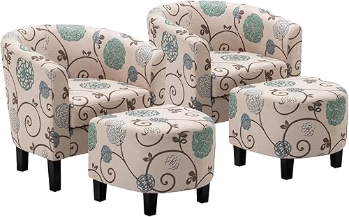 Miniatura 1 de BELLEZE Lydia - Juego de 2 sillas decorativas con otomana, silla de sala de estar con respaldo curvo, elegante silla de club y reposapiés, silla de