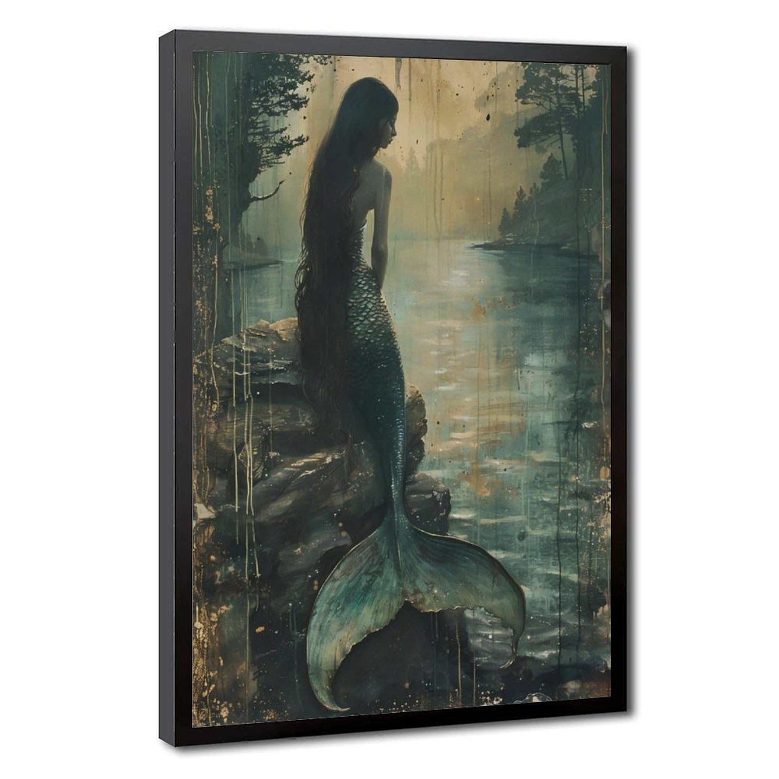 Bareronor Mermaid Poster Canvas Poster Bedroom Decor Landscape Office Room Decor Gift 24" L X 36" W
