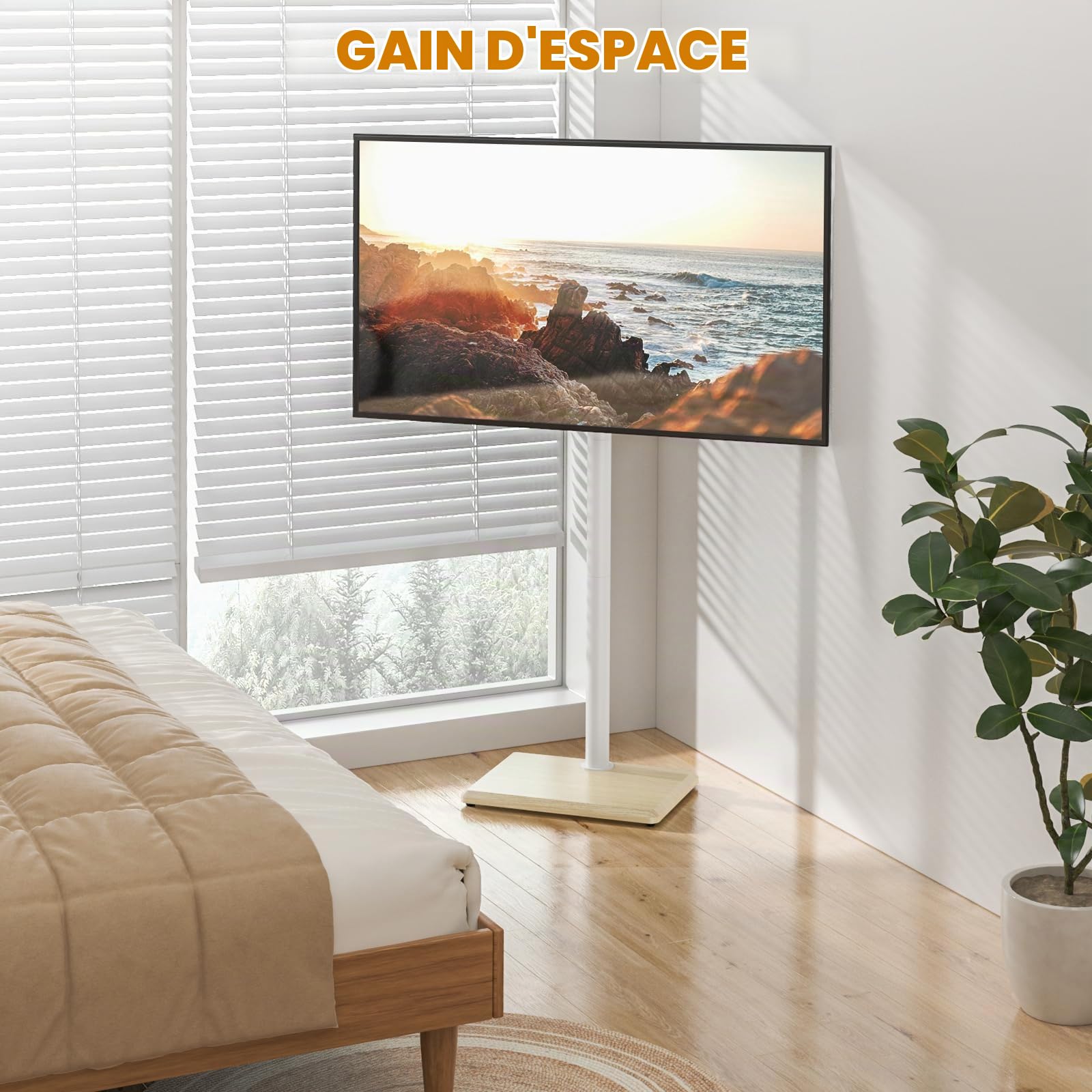 TVON Support TV au sol, pour téléviseur de 32 à 60 ", réglable en hauteur, pivotant, max. VESA 400 x 400 mm, jusqu'à 40 kg, beige
