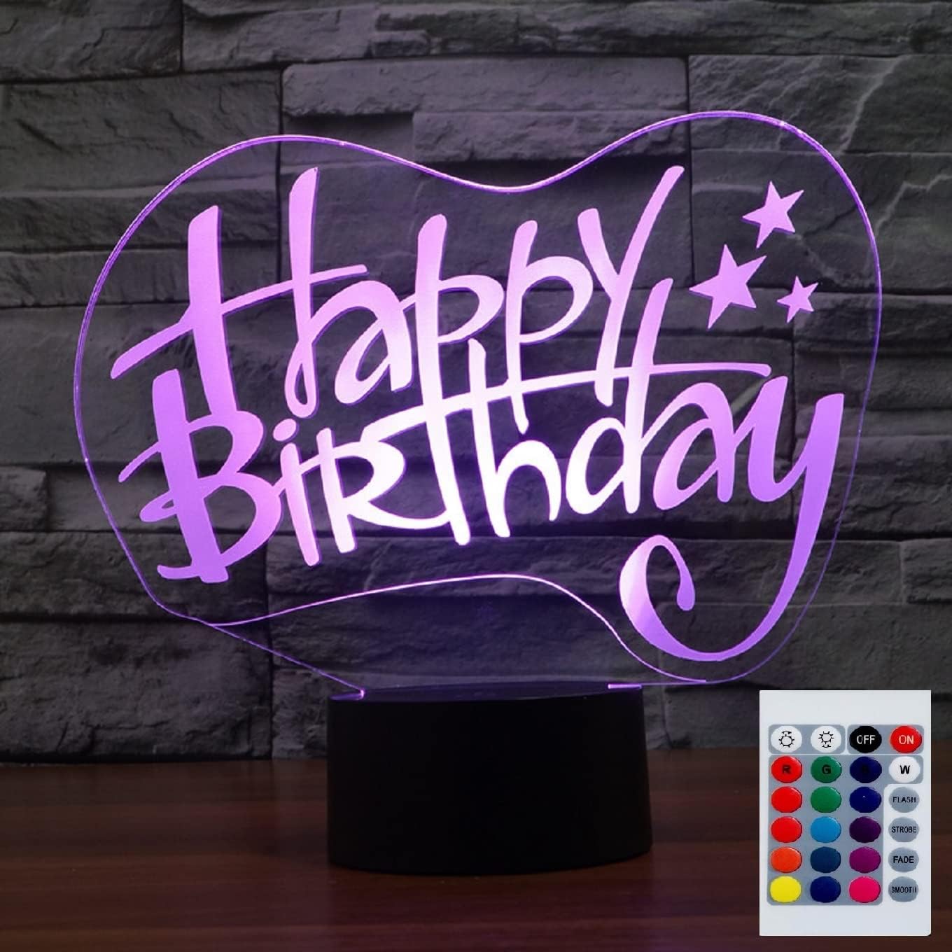 Night Light for Kids 3D Happy Birthday Led Lamp with Remote Control 16 Color Changing Xmas Birthday Gift for Child