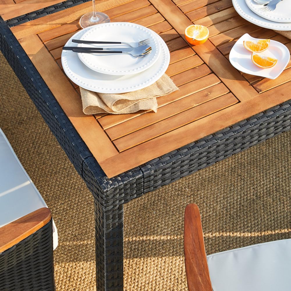 Casaria® Gartenmöbel Set 8 Stühle inkl. 7cm Auflagen mit Tisch 2X Verstellbare Lehne Outdoor Terrassenmöbel Polyrattan Wetterfest Holz Akazie Essgruppe Garten Balkon Lounge