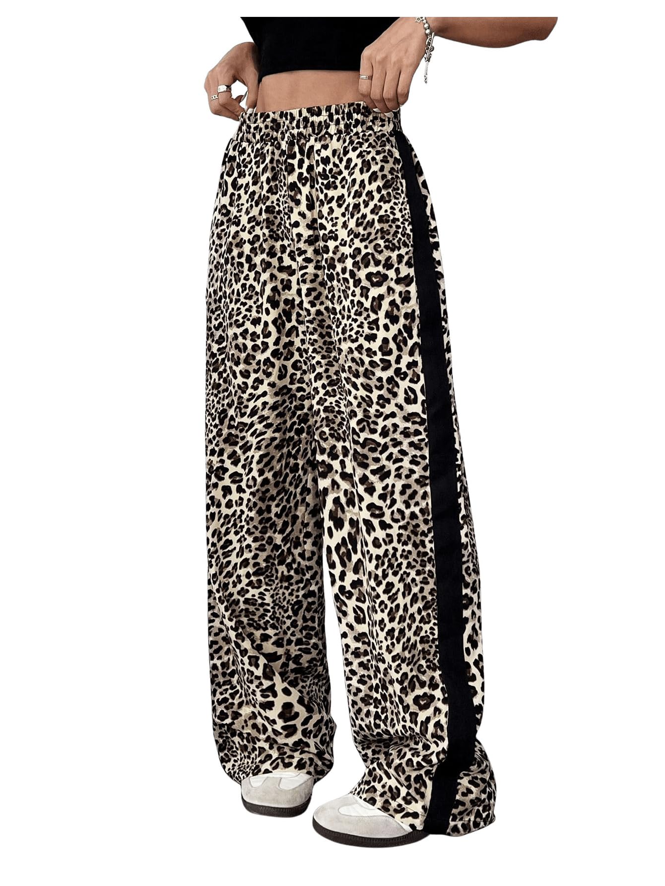 GORGLITTER Womens Leopard Print Baggy Pants Animal Cheetah Striped Y2K Wide Leg Trendy 2025 Casual Pants