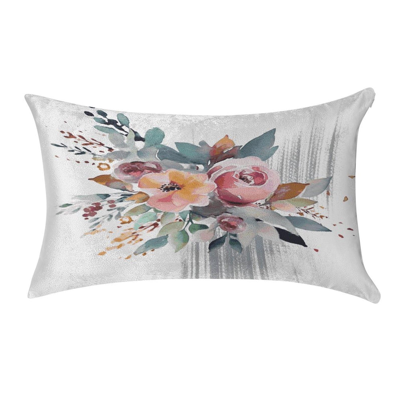 FekiLoot Watercolor Floral Corner Bouquet Pillow Covers Luxury Velvet Oblong Pillowcases Rectangular Throw Pillows Case Decorative Velvet Cushion Covers Ultra Soft Lumbar Pillow Shells 12 X 20 in