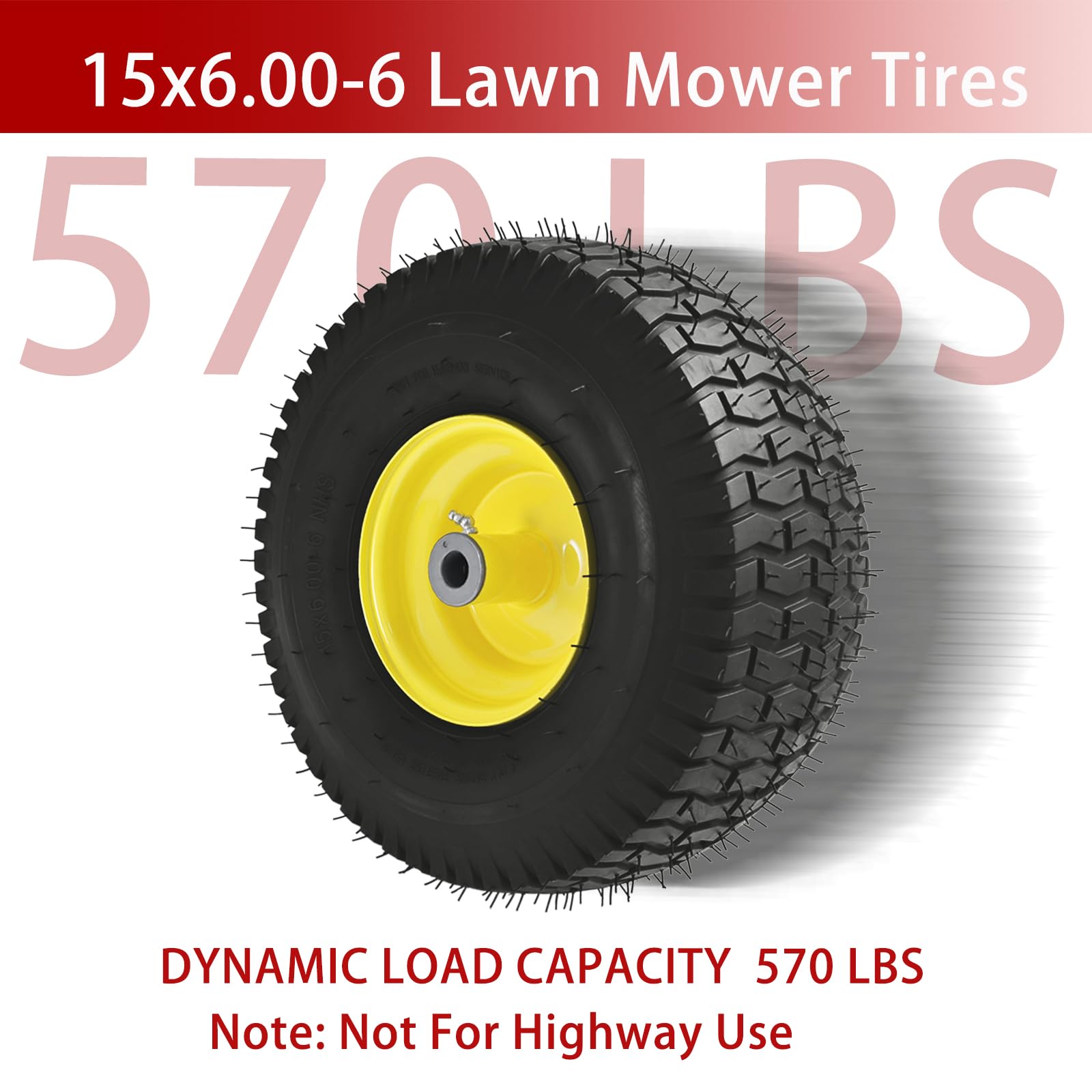 Neumáticos para cortacésped de 15 x 6.00-6 (rueda amarilla) 15 x 6-6 pulgadas de repuesto para cortacésped Craftsman/John Deere/Cub Cadet, cubo de desplazamiento de 4 capas sin cámara, buje de