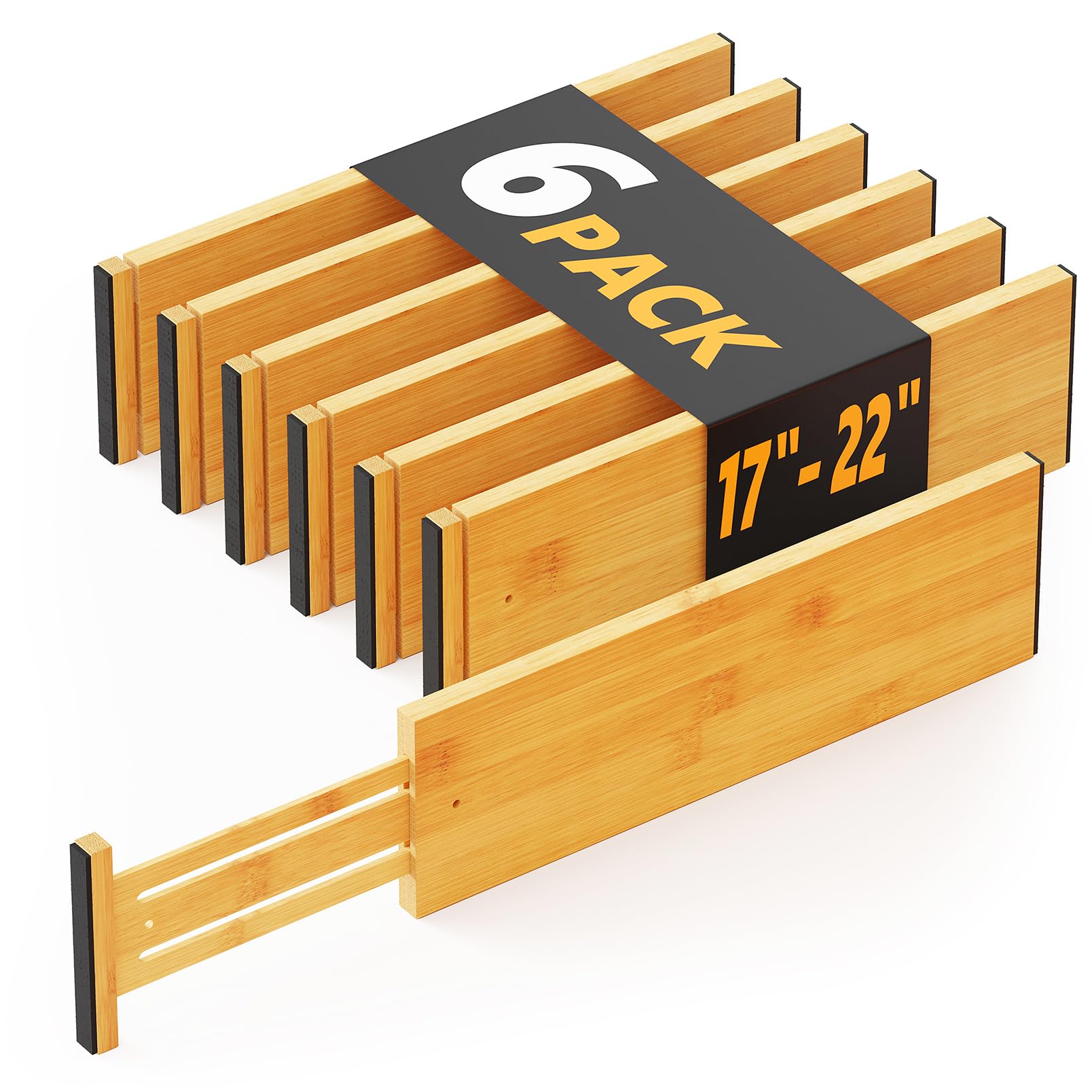SpaceAid Bamboo Dresser Drawer Dividers 6 Pack, 4.65“ High Adjustable 17“-22” Drawer Organizers, Expandable Organization for Clothing, Clothes, Dressers, Natural 4.65''H, 17''-22''L NATURAL