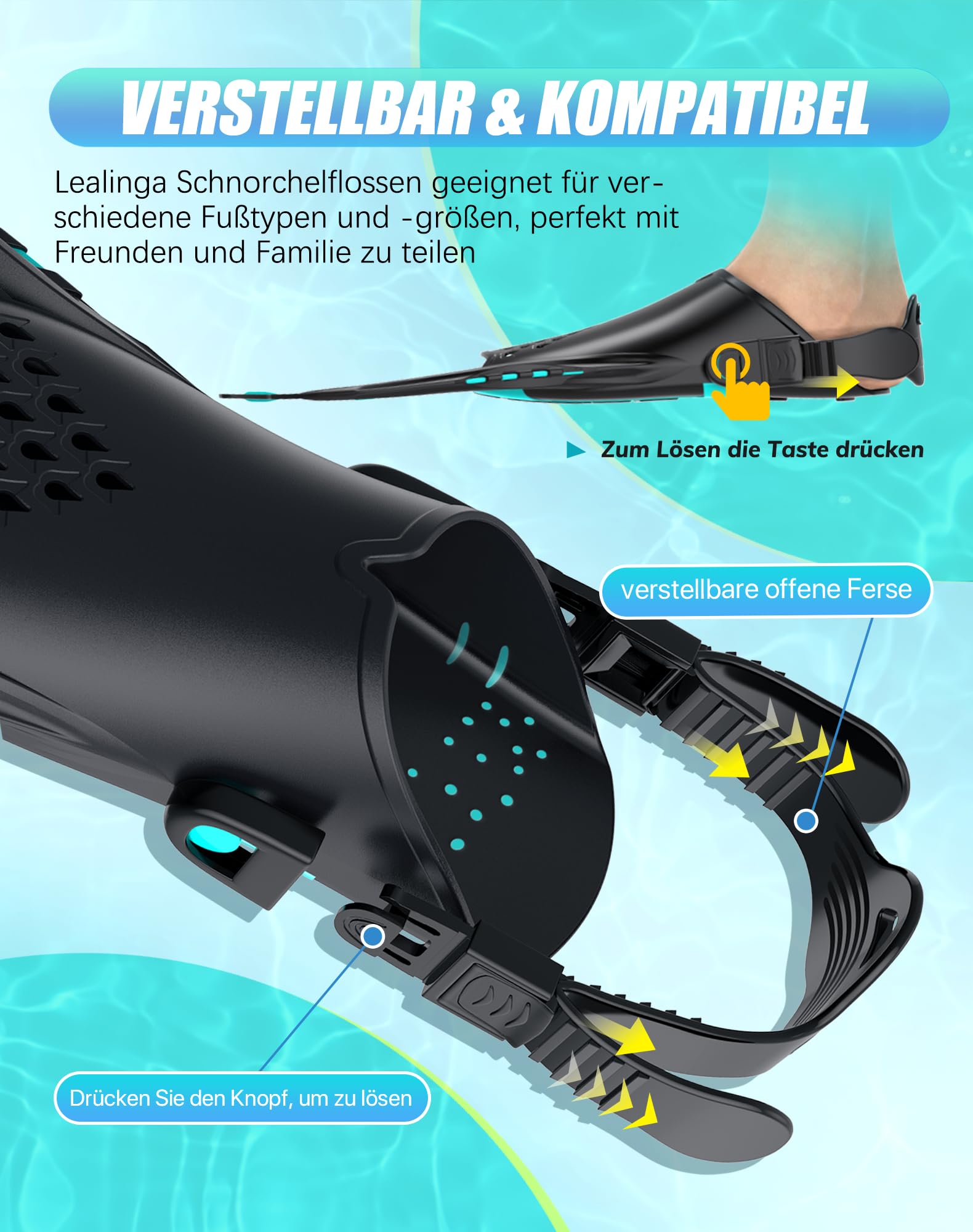 Schnorchelflossen, Flossen Verstellbar Erwachsene Reisegröße Schwimmflossen Unisex Taucherflossen für Erwachsene Männer Frauen Kinder Offene Ferse Trainingsflossen mit Netztasche