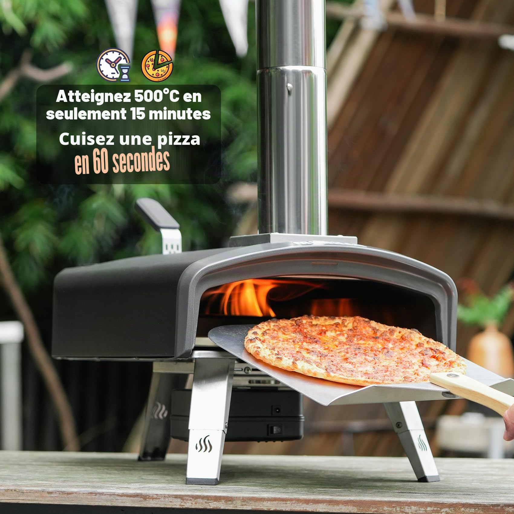 Mimiuo Four à Pizza Extérieur au Bois et Charbon de Bois avec Pierre à Pizza 33 cm