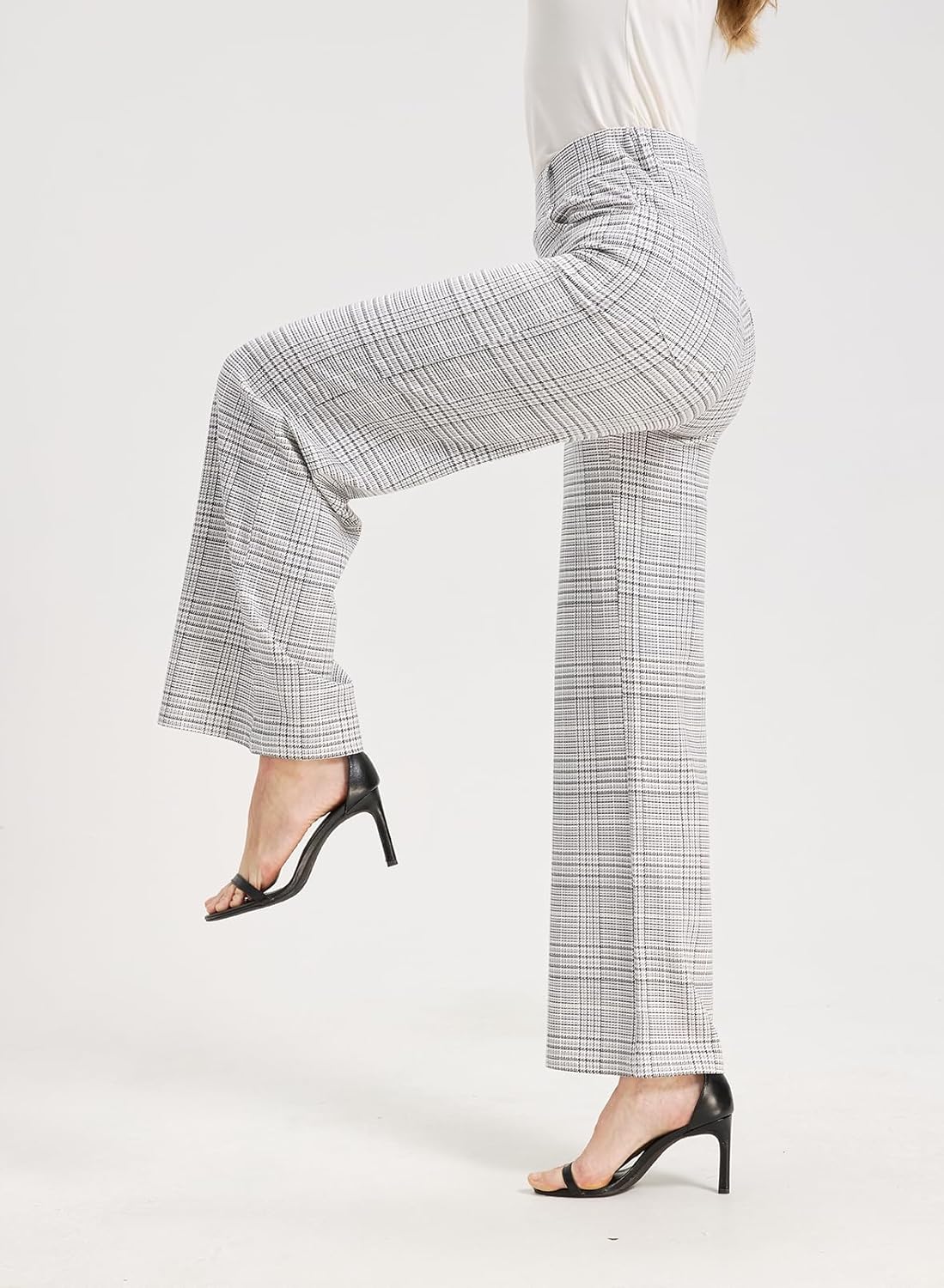 KYAL Women’s Plaid Dress Pants Wide Leg High Waisted Pull-On Trousers Stretchy Business Casual Work Slacks with Pockets - Image 6
