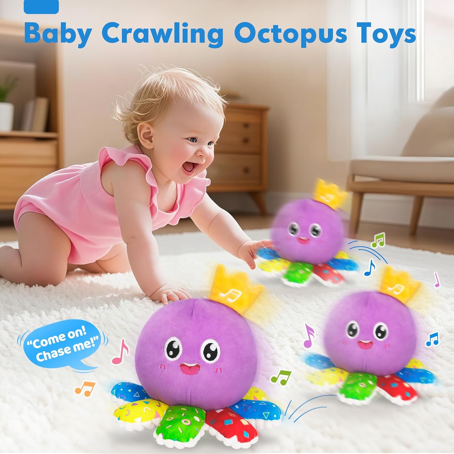 GMAOPHY Baby Toy for 6-12-18 Months – Interactive Crawling Octopus Plush with Music & Sound, Dancing, Tummy Time & Motor Skills Development, for 1 2 3 Year Old Boys & Girls, Birthday Gift