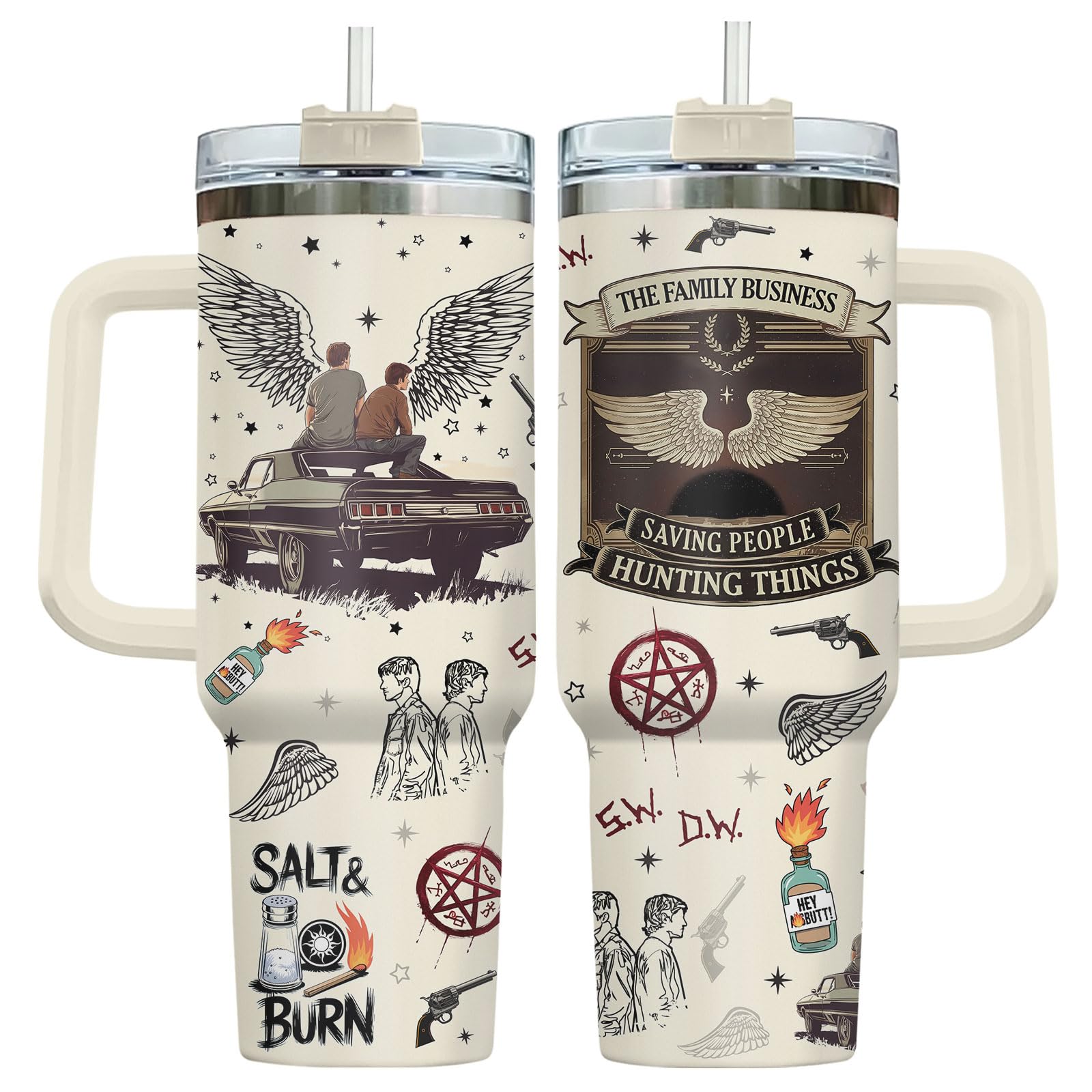 34HD Hunter Family Salt Burn 40 oz Tumbler with Handle, Hunter Life Gift