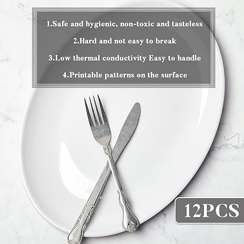 Vista 3 de Dandat 12 bandejas grandes ovaladas para servir platos blancos para bodas, fiestas, restaurantes, carnes caseras, tacos, sushi, aperitivos, pasteles