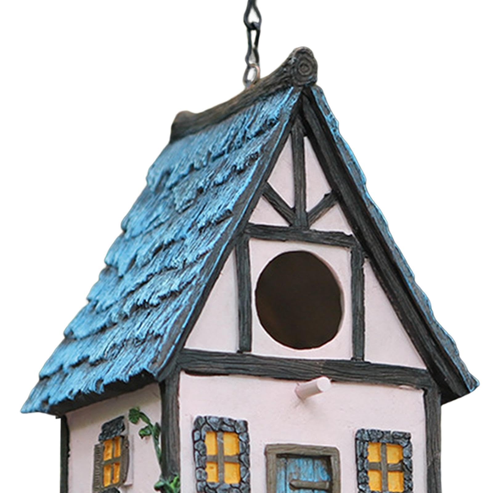 Casetta Uccelli Casa Uccelli Rifugio Nido Decorazione Giardino Resina Artigianale Facile da Appendere Pulizia Rapida Adatta a Uccelli Piccoli Cortile, Rosa