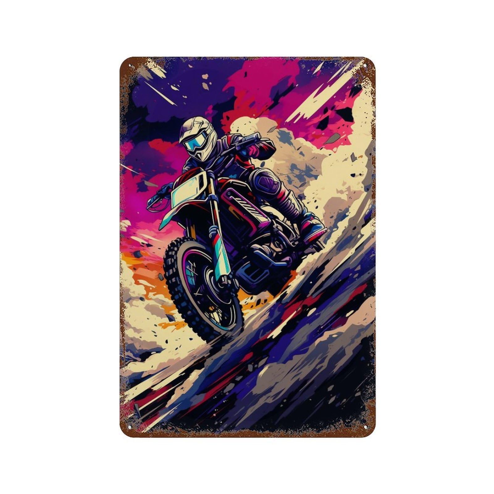 Rider in Action Dirt Bike Speed Aged Metal Wall Plaque 11.8"x7.9", Industrial Home Decor for Garage, Pub Or Kitchen