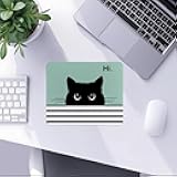 Hi Black Cat Mouse Pad, Black Cat Mom Lady Lovers Gifts Green Mouse Pads Mousepad for Home Office Dorm Laptop Computer Desk Accessories Supplies, 8.7x7.1 Inch