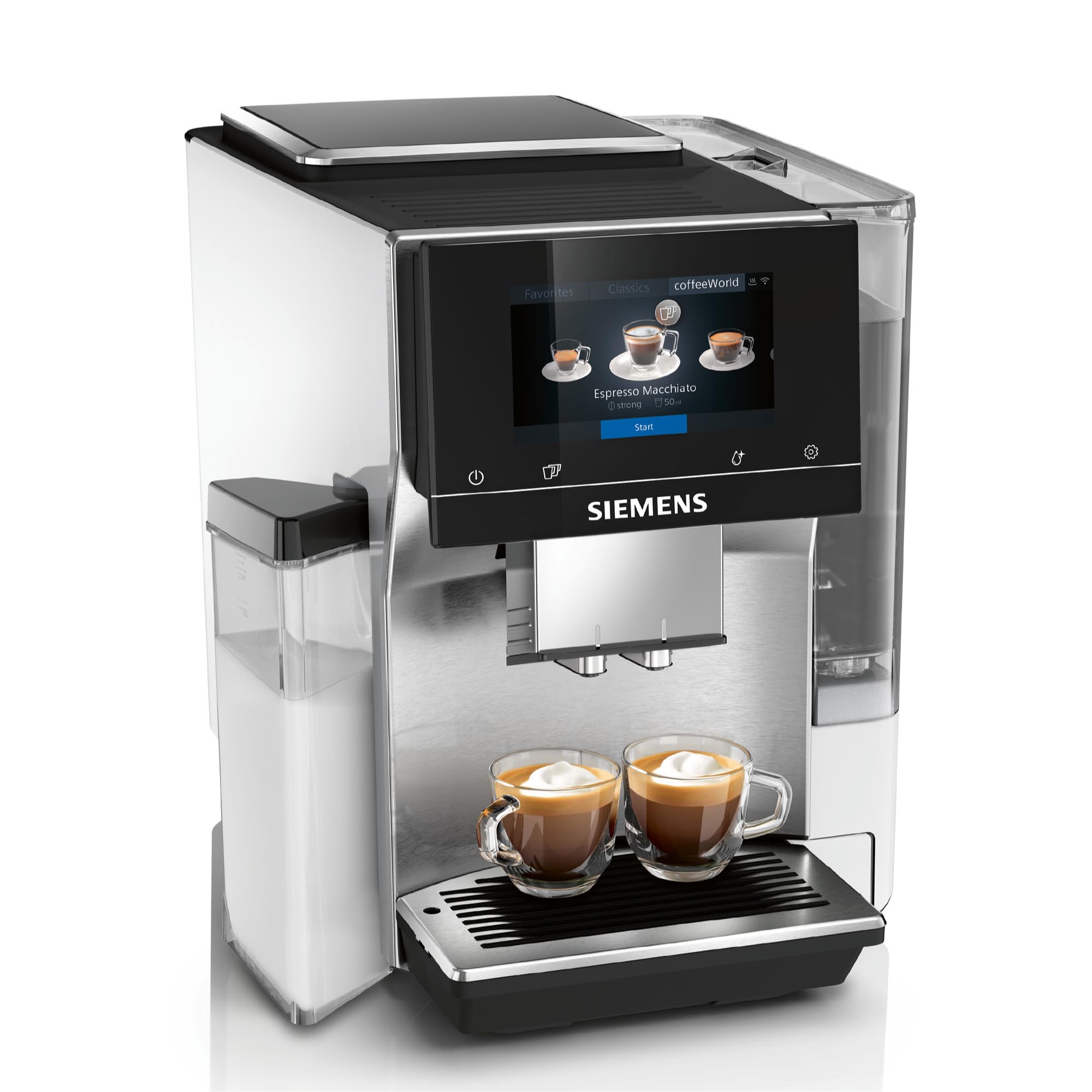 SIEMENS - Cafetera superautomática EQ700, pantalla Touch&Slide, coffeeWorld, Home Connect, acero inoxidable y blanco, TQ715R03
