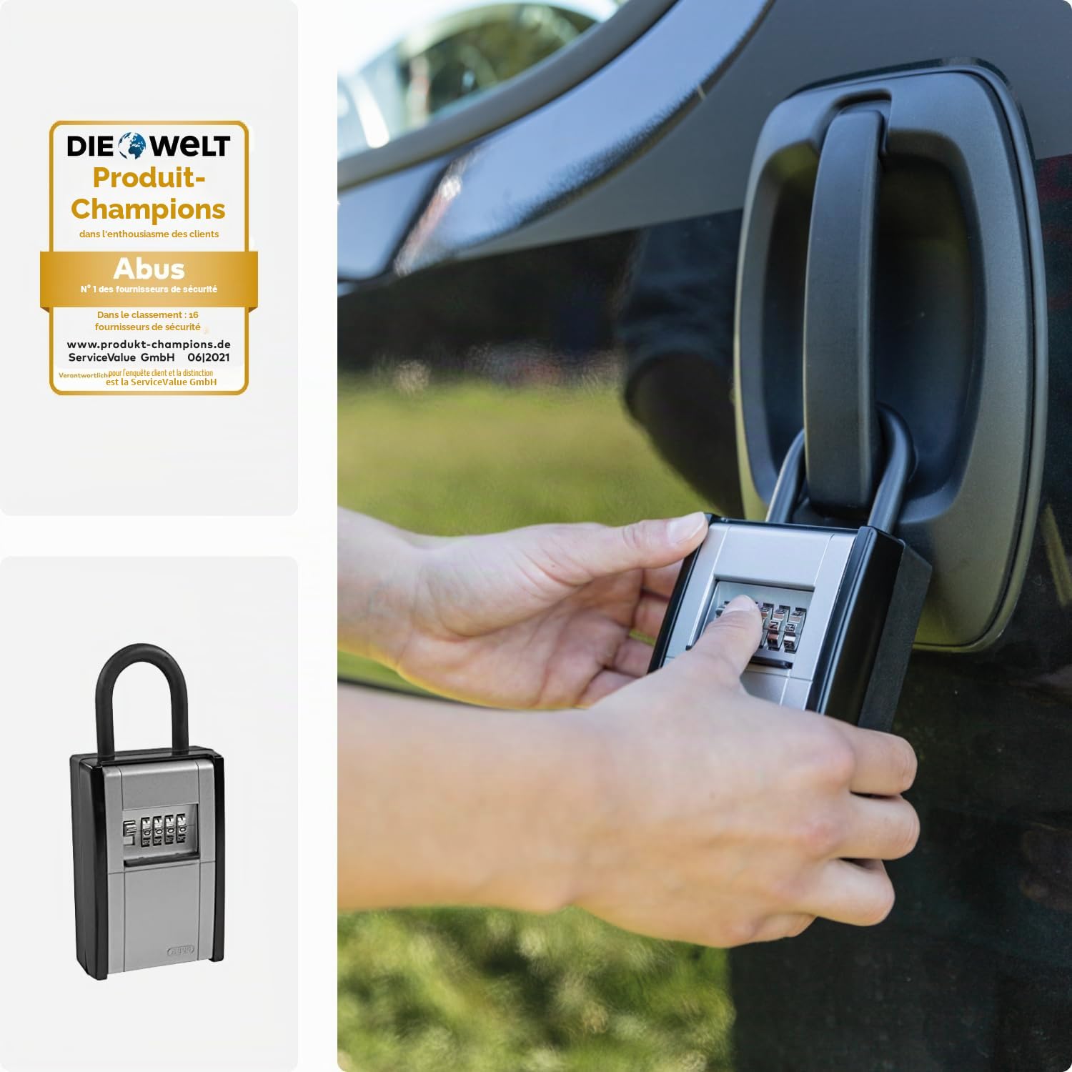 ABUS KeyGarage 797 - Boîte à clés avec étrier de fixation - pour clés ou petits objets de valeur - noir-argenté